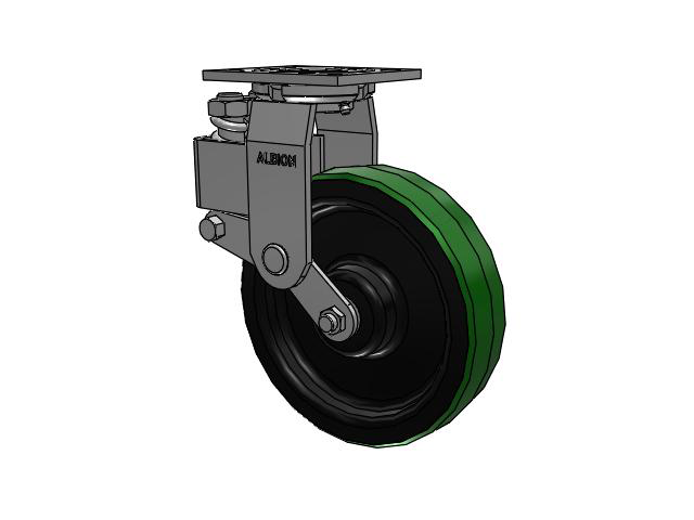 40 Series Top Plate Swivel Caster with 8 x 2 Green Tread on Black Cast Iron Core PY - Polyurethane (Cast Iron Core) Wheel
