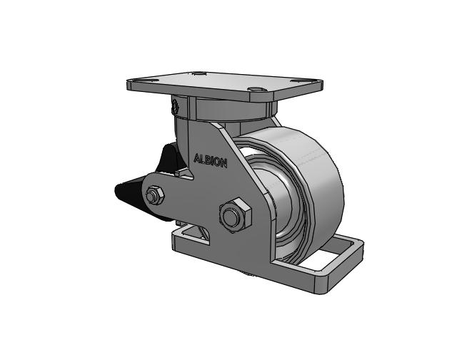 Roulette pivotante à plaque supérieure de la série 410 avec roue émaillée grise 6 x 3 CA – roue en fonte et frein intégré Poly Lock