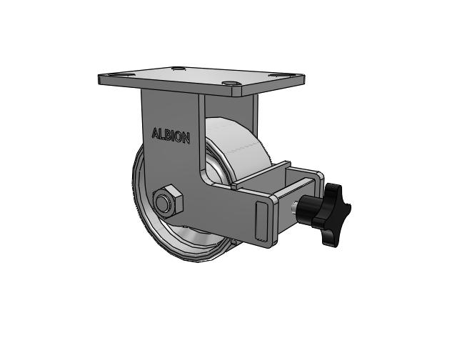 410 Series Top Plate Rigid Caster with 6 x 3 Grey Enamel CA - Cast Iron Wheel and Face Brake