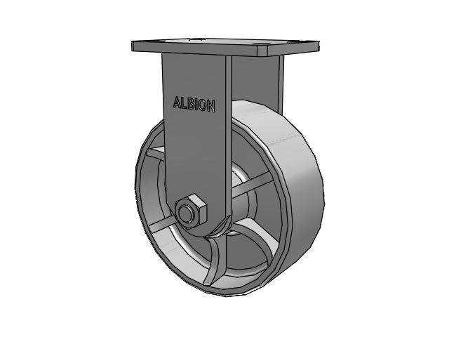410 Series Top Plate Rigid Caster with 8 x 3 Grey Enamel CA - Cast Iron Wheel