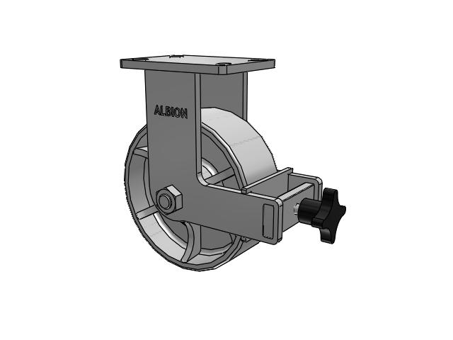 410 Series Top Plate Rigid Caster with 8 x 3 Grey Enamel CA - Cast Iron Wheel and Face Brake