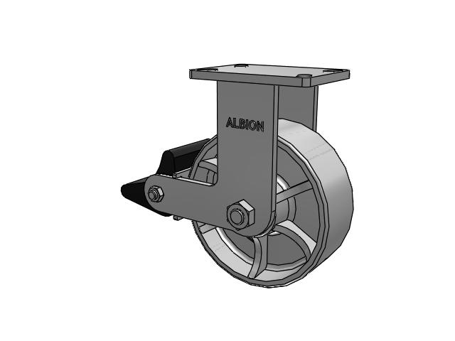 410 Series Top Plate Rigid Caster with 8 x 3 Grey Enamel CA - Cast Iron Wheel and Poly Lock Integrated Brake