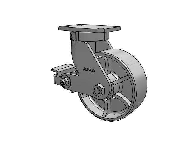 410 Series Top Plate Swivel Caster with 8 x 3 Grey Enamel CA - Cast Iron Wheel and Poly Cam Brake