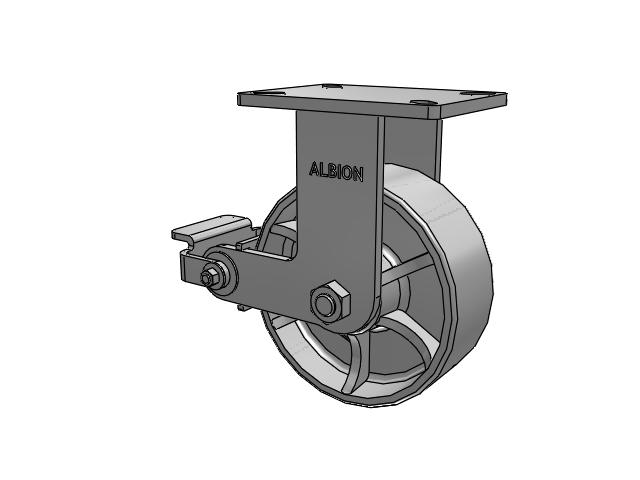 410 Series Top Plate Rigid Caster with 8 x 3 Grey Enamel CA - Cast Iron Wheel and Poly Cam Brake