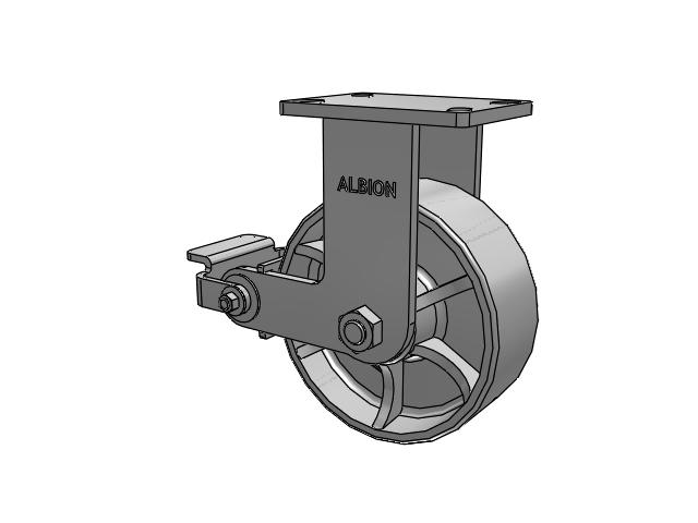 410 Series Top Plate Rigid Caster with 8 x 3 Grey Enamel CA - Cast Iron Wheel and Poly Cam Brake