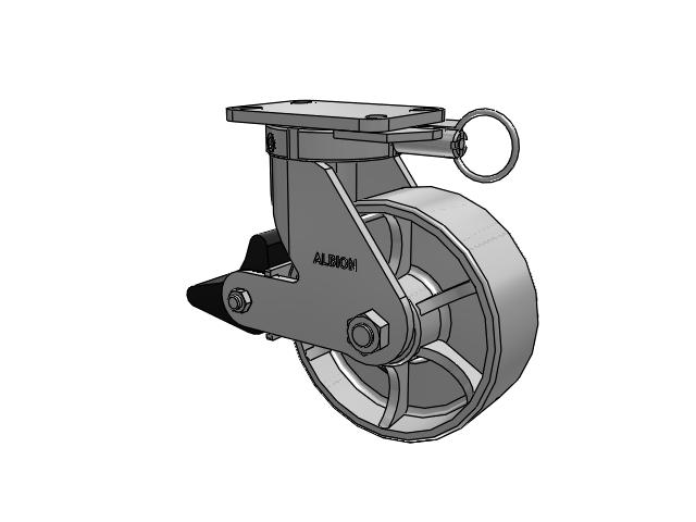 410 Series Top Plate Swivel Caster with 8 x 3 Grey Enamel CA - Cast Iron Wheel and Poly Lock Integrated Brake