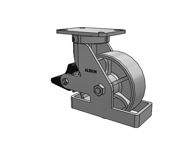 410 Series Top Plate Swivel Caster with 8 x 3 Grey Enamel CA - Cast Iron Wheel and Poly Lock Integrated Brake