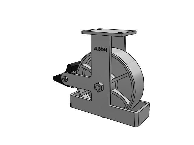 410 Series Top Plate Rigid Caster with 10 x 3 Grey Enamel CA - Cast Iron Wheel and Poly Lock Integrated Brake
