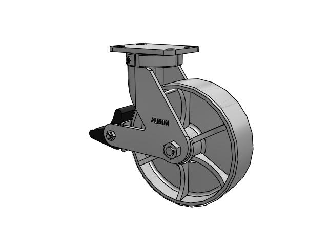 410 Series Top Plate Swivel Caster with 10 x 3 Grey Enamel CA - Cast Iron Wheel and Poly Lock Integrated Brake