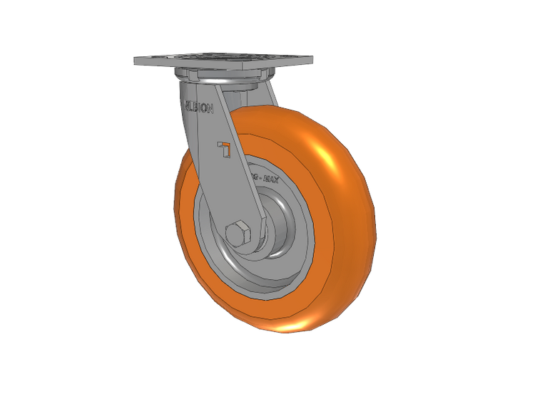 16 Series Top Plate Swivel Caster with 8 x 2 Orange Tread on Aluminum Core AN - Round Polyurethane (Aluminum Core) Wheel