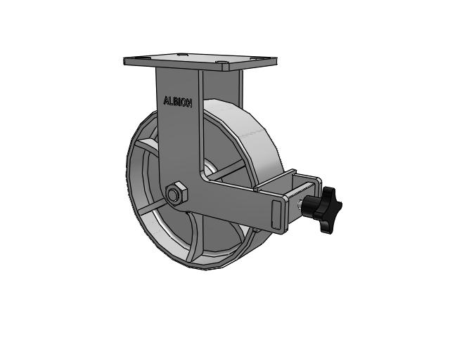 Roulette rigide à plaque supérieure de la série 410 avec roue émaillée grise 10 x 3 CA - Roue en fonte et frein à friction