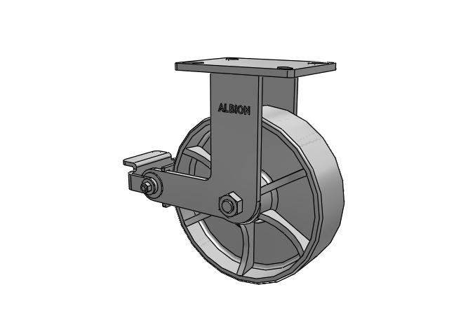 Roulette rigide à plaque supérieure de la série 410 avec roue émaillée grise 10 x 3 CA – Roue en fonte et frein à came en polyuréthane