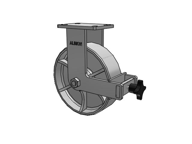 Roulette rigide à plaque supérieure de la série 410 avec roue émaillée grise 10 x 3 CA - Roue en fonte et frein à friction