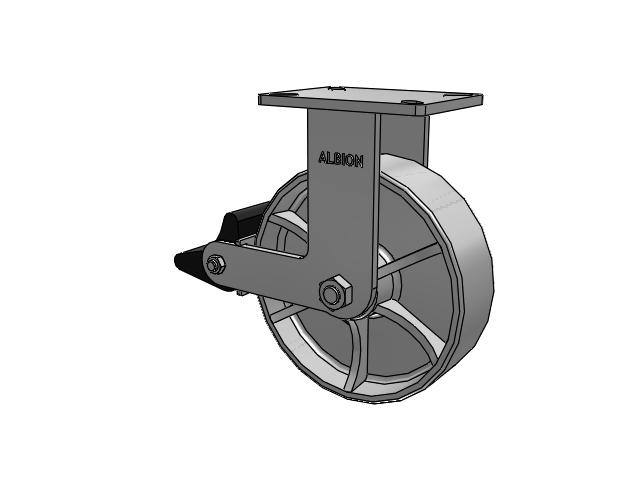 Roulette rigide à plaque supérieure de la série 410 avec roue émaillée grise 10 x 3 CA – Roue en fonte et frein intégré Poly Lock