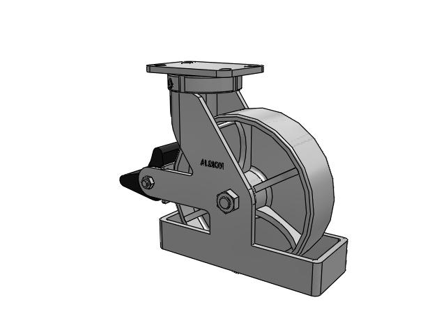 410 Series Top Plate Swivel Caster with 10 x 3 Grey Enamel CA - Cast Iron Wheel and Poly Lock Integrated Brake