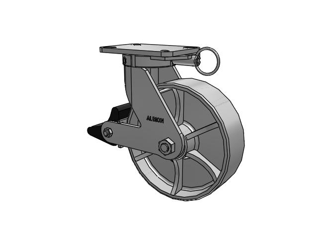 410 Series Top Plate Swivel Caster with 10 x 3 Grey Enamel CA - Cast Iron Wheel and Poly Lock Integrated Brake