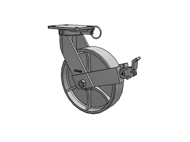 410 Series Top Plate Swivel Caster with 12 x 3 Grey Enamel CA - Cast Iron Wheel and Face Brake