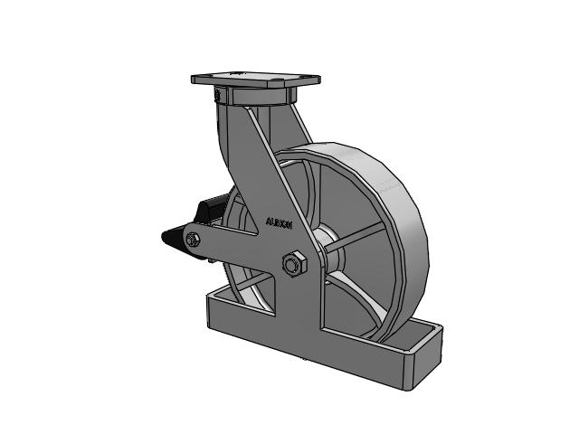 410 Series Top Plate Swivel Caster with 12 x 3 Grey Enamel CA - Cast Iron Wheel and Poly Lock Integrated Brake