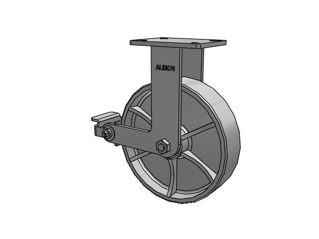 410 Series Top Plate Rigid Caster with 12 x 3 Grey Enamel CA - Cast Iron Wheel and Poly Cam Brake
