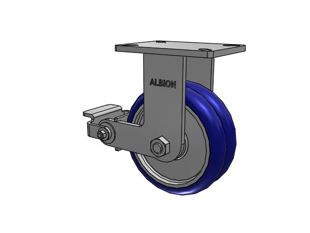 410 Series Top Plate Rigid Caster with 8 x 3 Blue Tread on Aluminum Core EY - Swivel-EAZ (Crown) Wheel and Poly Cam Brake