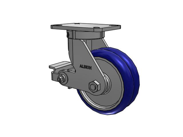 410 Series Top Plate Swivel Caster with 8 x 3 Blue Tread on Aluminum Core EY - Swivel-EAZ (Crown) Wheel and Poly Cam Brake
