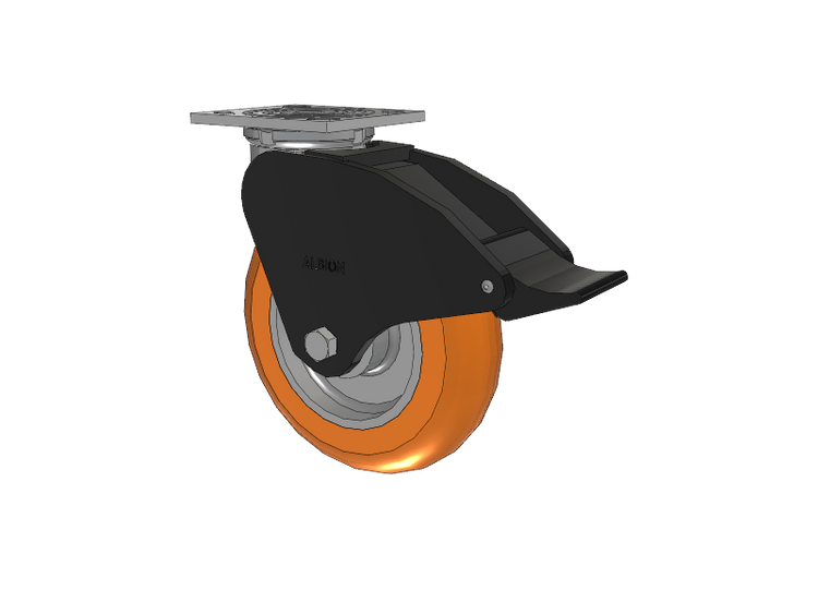 16 Series Top Plate Swivel Caster with 8 x 2 Orange Tread on Aluminum Core AN - Round Polyurethane (Aluminum Core) Wheel and Total Lock Brake
