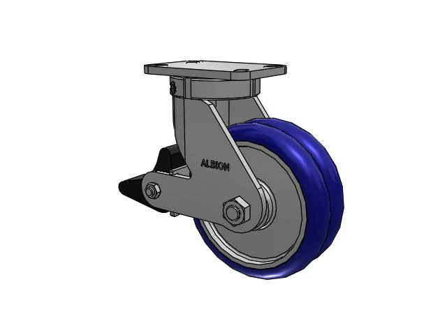 410 Series Top Plate Swivel Caster with 8 x 3 Blue Tread on Aluminum Core EY - Swivel-EAZ (Crown) Wheel and Poly Lock Integrated Brake