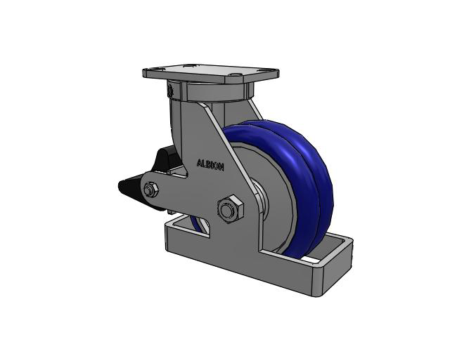 410 Series Top Plate Swivel Caster with 8 x 3 Blue Tread on Aluminum Core EY - Swivel-EAZ (Crown) Wheel and Poly Lock Integrated Brake