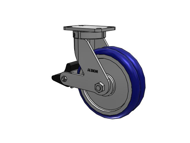 410 Series Top Plate Swivel Caster with 10 x 3 Blue Tread on Aluminum Core EY - Swivel-EAZ (Crown) Wheel and Poly Lock Integrated Brake