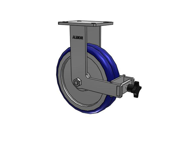 410 Series Top Plate Rigid Caster with 12 x 3 Blue Tread on Aluminum Core EY - Swivel-EAZ (Crown) Wheel and Face Brake