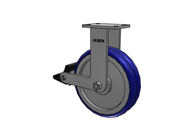 410 Series Top Plate Rigid Caster with 12 x 3 Blue Tread on Aluminum Core EY - Swivel-EAZ (Crown) Wheel and Poly Lock Integrated Brake