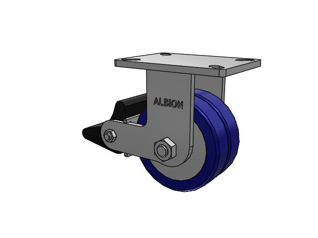 410 Series Top Plate Rigid Caster with 6 x 3 Blue Tread on Aluminum Core EZ - Swivel-EAZ (Flat) Wheel and Poly Lock Integrated Brake