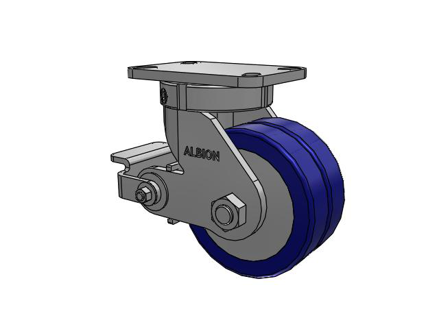410 Series Top Plate Swivel Caster with 6 x 3 Blue Tread on Aluminum Core EZ - Swivel-EAZ (Flat) Wheel and Poly Cam Brake