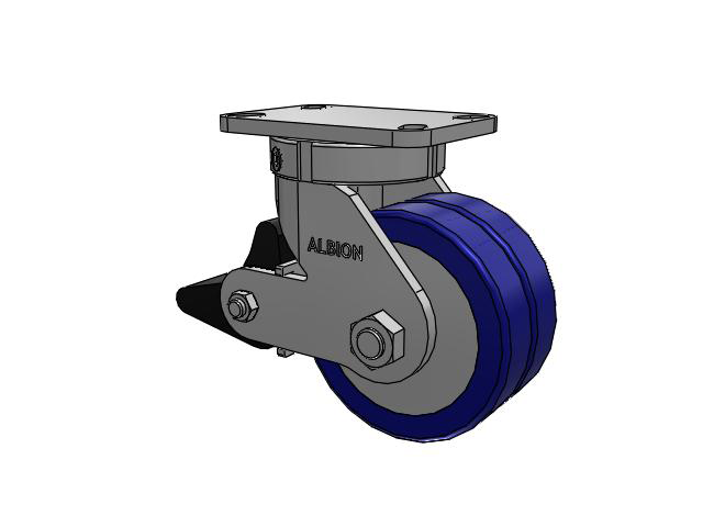 410 Series Top Plate Swivel Caster with 6 x 3 Blue Tread on Aluminum Core EZ - Swivel-EAZ (Flat) Wheel and Poly Lock Integrated Brake