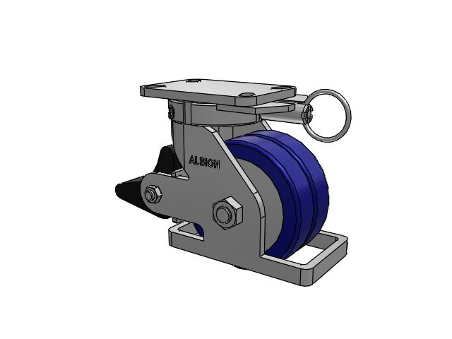 410 Series Top Plate Swivel Caster with 6 x 3 Blue Tread on Aluminum Core EZ - Swivel-EAZ (Flat) Wheel and Poly Lock Integrated Brake