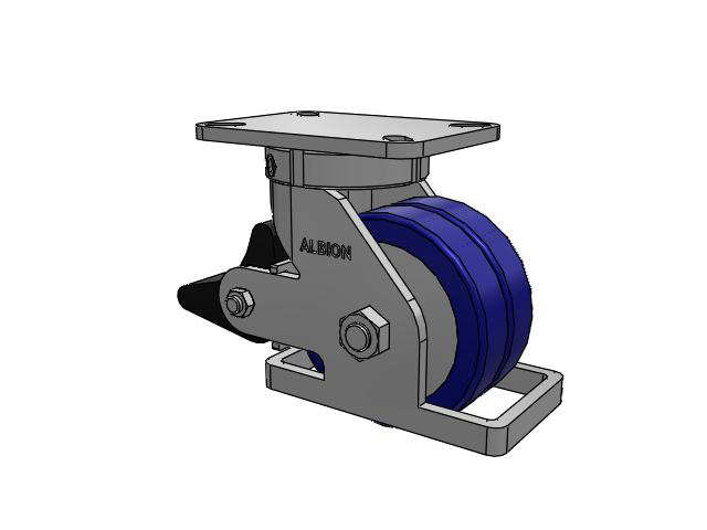410 Series Top Plate Swivel Caster with 6 x 3 Blue Tread on Aluminum Core EZ - Swivel-EAZ (Flat) Wheel and Poly Lock Integrated Brake
