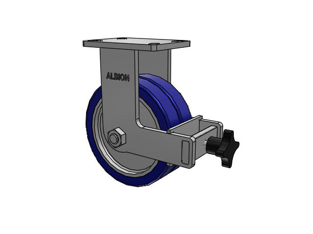 410 Series Top Plate Rigid Caster with 8 x 3 Blue Tread on Aluminum Core EZ - Swivel-EAZ (Flat) Wheel and Face Brake