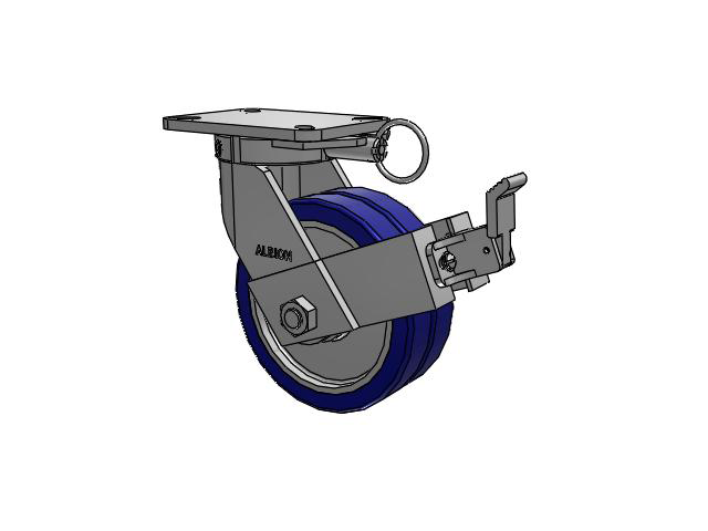 410 Series Top Plate Swivel Caster with 8 x 3 Blue Tread on Aluminum Core EZ - Swivel-EAZ (Flat) Wheel and Face Brake