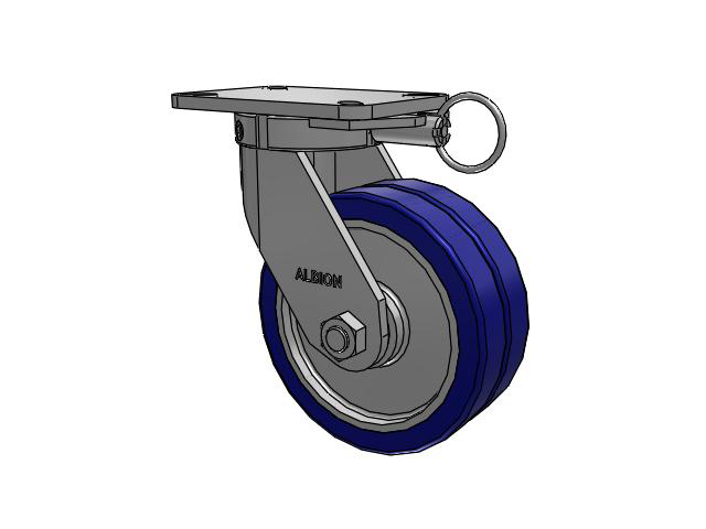 Roulette pivotante à plaque supérieure de la série 410 avec bande de roulement bleue 8 x 3 sur noyau en aluminium EZ - Roue pivotante EAZ (plate)