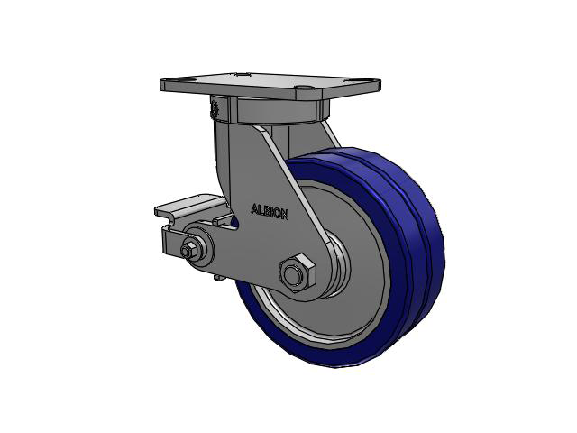 410 Series Top Plate Swivel Caster with 8 x 3 Blue Tread on Aluminum Core EZ - Swivel-EAZ (Flat) Wheel and Poly Cam Brake