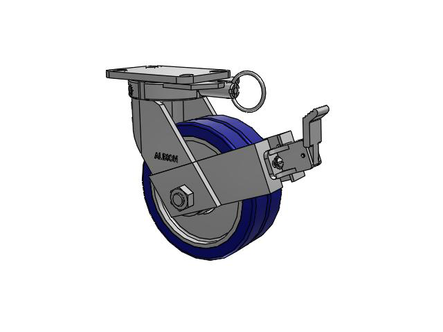 410 Series Top Plate Swivel Caster with 8 x 3 Blue Tread on Aluminum Core EZ - Swivel-EAZ (Flat) Wheel and Face Brake