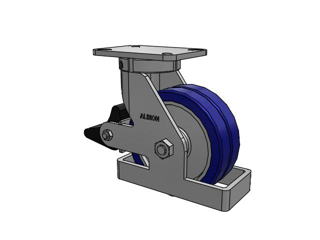 410 Series Top Plate Swivel Caster with 8 x 3 Blue Tread on Aluminum Core EZ - Swivel-EAZ (Flat) Wheel and Poly Lock Integrated Brake