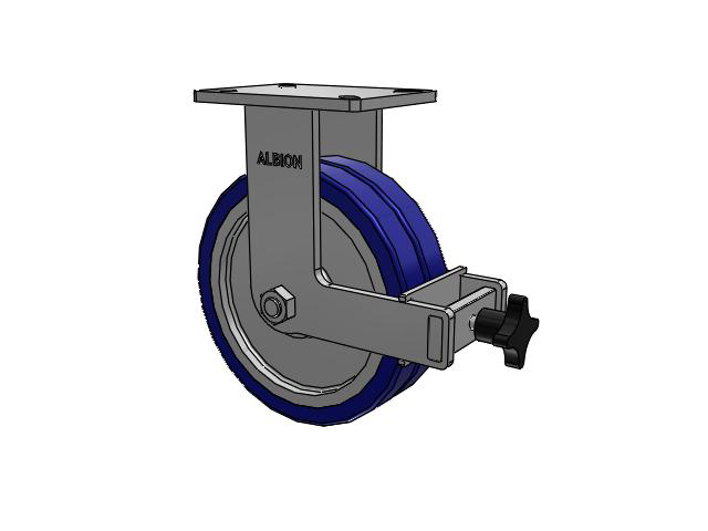 410 Series Top Plate Rigid Caster with 10 x 3 Blue Tread on Aluminum Core EZ - Swivel-EAZ (Flat) Wheel and Face Brake