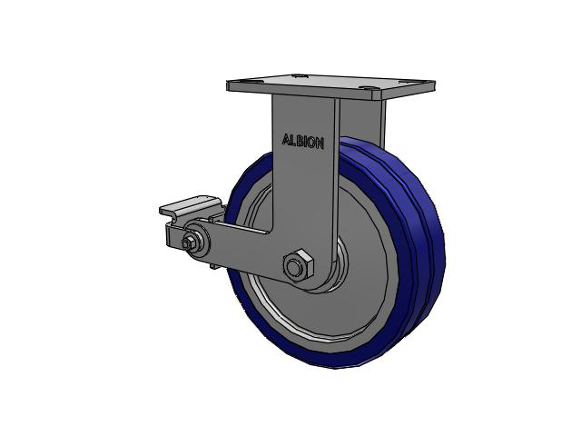 410 Series Top Plate Rigid Caster with 10 x 3 Blue Tread on Aluminum Core EZ - Swivel-EAZ (Flat) Wheel and Poly Cam Brake