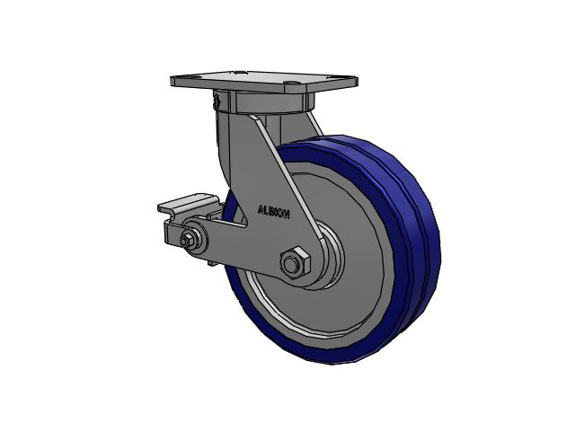 410 Series Top Plate Swivel Caster with 10 x 3 Blue Tread on Aluminum Core EZ - Swivel-EAZ (Flat) Wheel and Poly Cam Brake