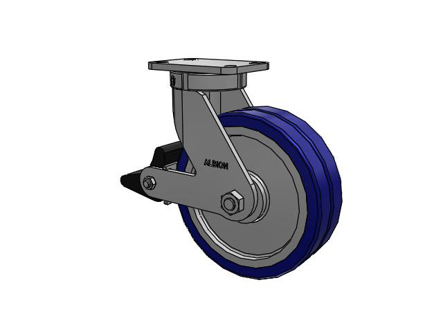 410 Series Top Plate Swivel Caster with 10 x 3 Blue Tread on Aluminum Core EZ - Swivel-EAZ (Flat) Wheel and Poly Lock Integrated Brake