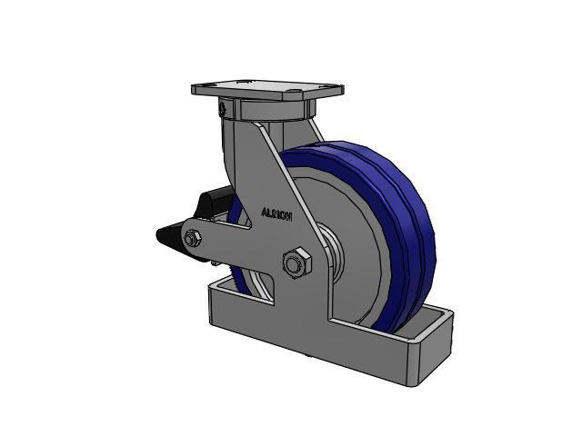 410 Series Top Plate Swivel Caster with 10 x 3 Blue Tread on Aluminum Core EZ - Swivel-EAZ (Flat) Wheel and Poly Lock Integrated Brake