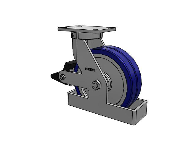 410 Series Top Plate Swivel Caster with 10 x 3 Blue Tread on Aluminum Core EZ - Swivel-EAZ (Flat) Wheel and Poly Lock Integrated Brake
