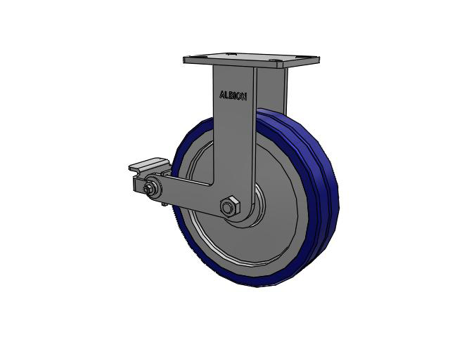 410 Series Top Plate Rigid Caster with 12 x 3 Blue Tread on Aluminum Core EZ - Swivel-EAZ (Flat) Wheel and Poly Cam Brake