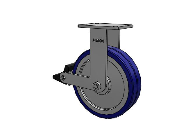410 Series Top Plate Rigid Caster with 12 x 3 Blue Tread on Aluminum Core EZ - Swivel-EAZ (Flat) Wheel and Poly Lock Integrated Brake